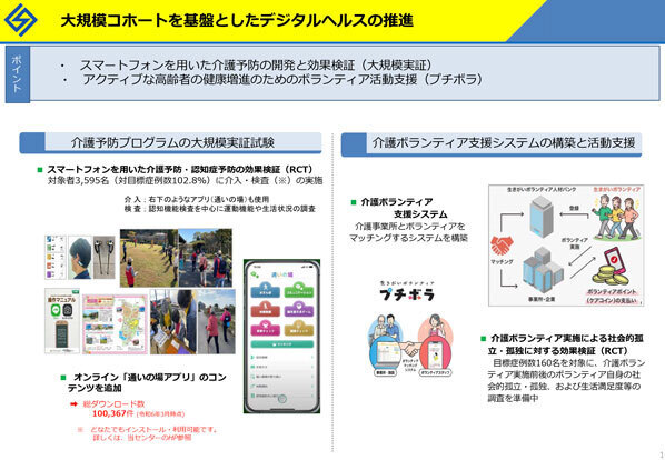 スマートフォンを用いた介護予防の開発と効果検証（大規模実証）、アクティブにゃ高齢者の健康増進のためのボランティア活動支援（プチボラ）